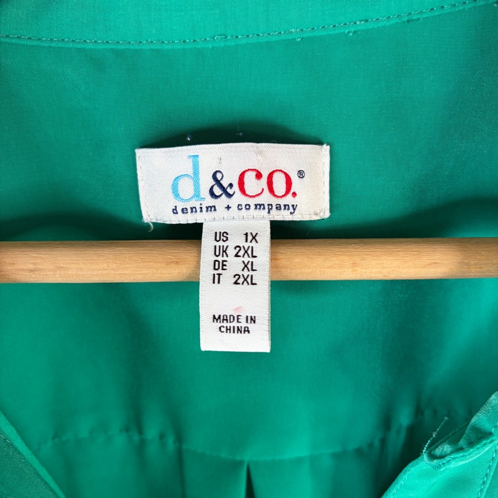 Denim & Co Button Up Tunic Women 1X Green Roll Tab Sleeve Pocket Longline - Picture 2 of 8